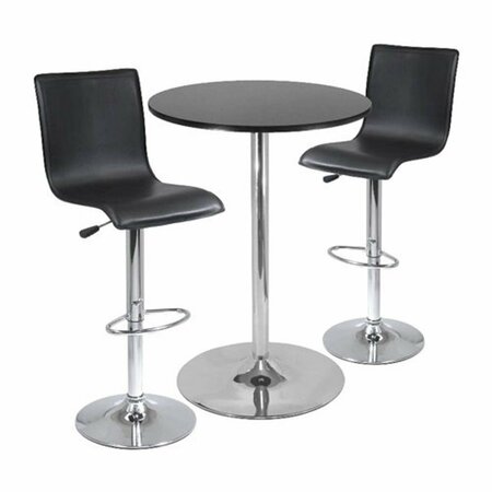 WINSOME 3pc Pub Table Set - 28 Inch Round Table with 2 L-Shape Airlift Stools - Black 93345